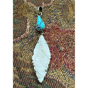 Turquoise & Sterling(tested)  Arrowhead Pendant Necklace Teardrop